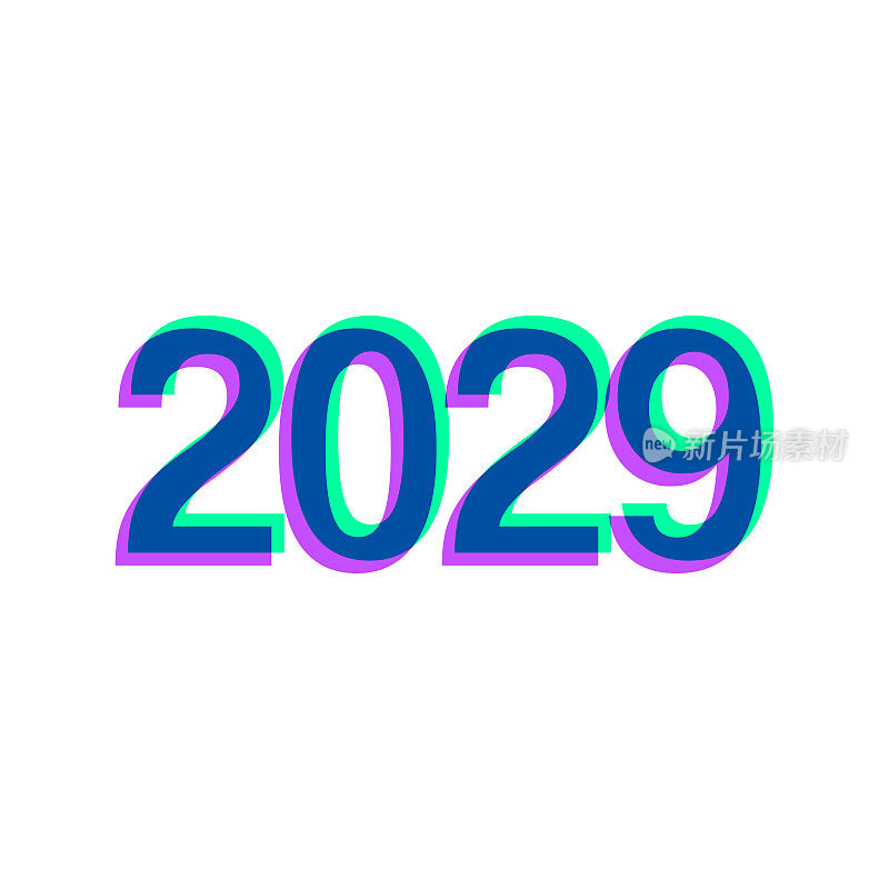 2029年- 2009年。图标与两种颜色叠加在白色背景上